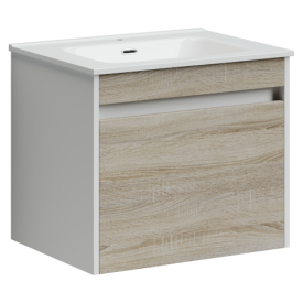 Тумба подвесная SANCOS Ум (Smart) 590х450х500, c двумя ящиками оснащенными доводчиками, дуб бардолино/белый, арт. SM60E