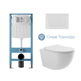AQD комплект: TEC Novo Инсталляция, RETANGULO Novo, Панель, бел мат, OVO Tor Унитаз, сиденье, бел гл, , шт