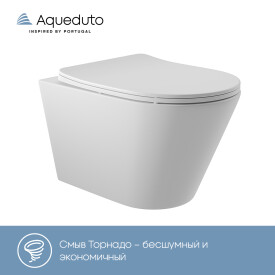 AQD CONE Tornado Унитаз подвесной 525*360 безободковый, Tornado, сиденье с микролифтом, белый мат., , (1 шт)