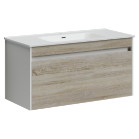 Тумба подвесная SANCOS Ум (Smart) 990х450х500, c двумя ящиками оснащенными доводчиками, дуб бардолино/белый, арт. SM100E