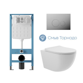 AQD комплект: TEC Novo Инсталляция, CIRCULO Novo Панель, хр, OVO Tor Унитаз, сиденье, бел глян, , шт