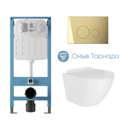 AQD комплект: TECNICA Инсталляция, CIRC Панель шл золото, OVO Tornado Daily Унитаз, сиденье, бел. гл, , шт