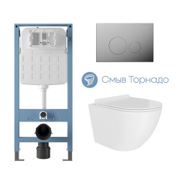 AQD комплект: TECNICA Инсталляция, CIRC Панель, хром, OVO Tornado Daily Унитаз, сиденье, бел. гл., , шт