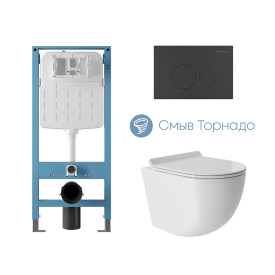AQD комплект: TEC Novo Инсталляция, CIR Novo Панель, чер.мат., OVO Tornado S Унитаз Tor, белый гл., , шт