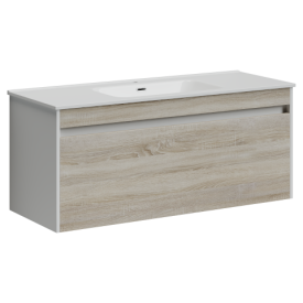 Тумба подвесная SANCOS Ум (Smart) 1190х450х500, c двумя ящиками оснащенными доводчиками, дуб бардолино/белый, арт. SM120-1E